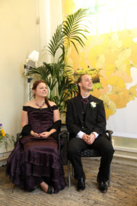 Self-made purple Victorian wedding dress