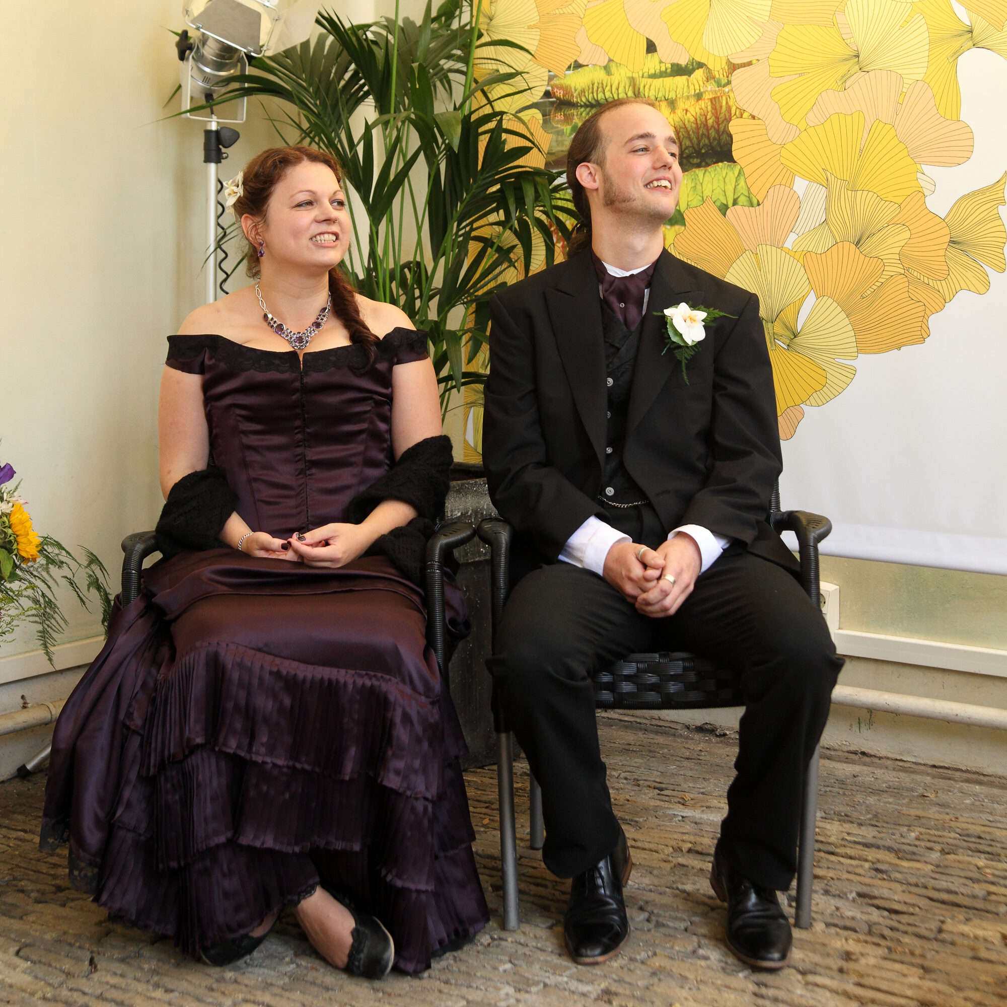 Self-made purple Victorian wedding dress